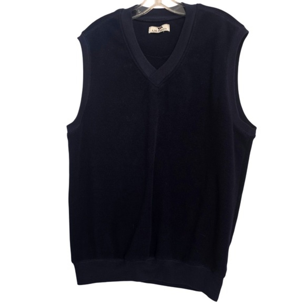 A.M.‎ Player Mens Navy Blue Fleece V-Neck Sweater Vest Sleeveless Pullover L